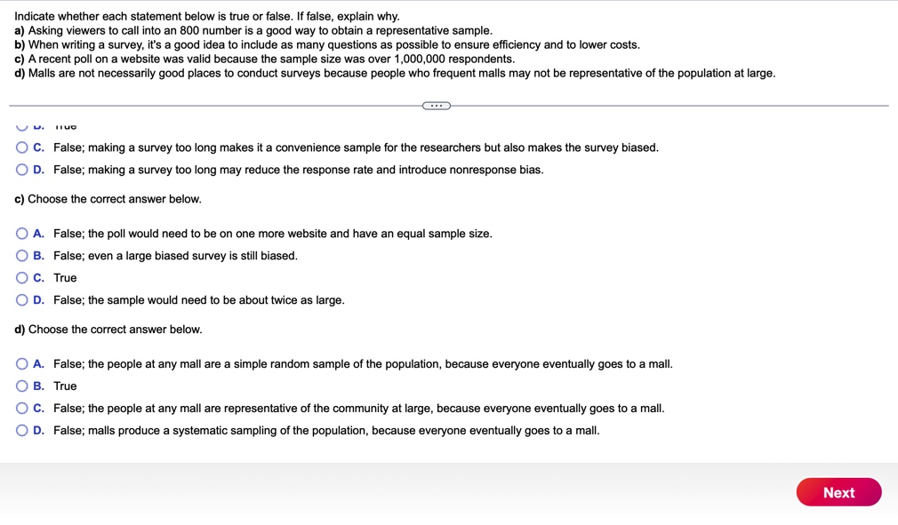  Indicate whether each statement below is true or false. If false,