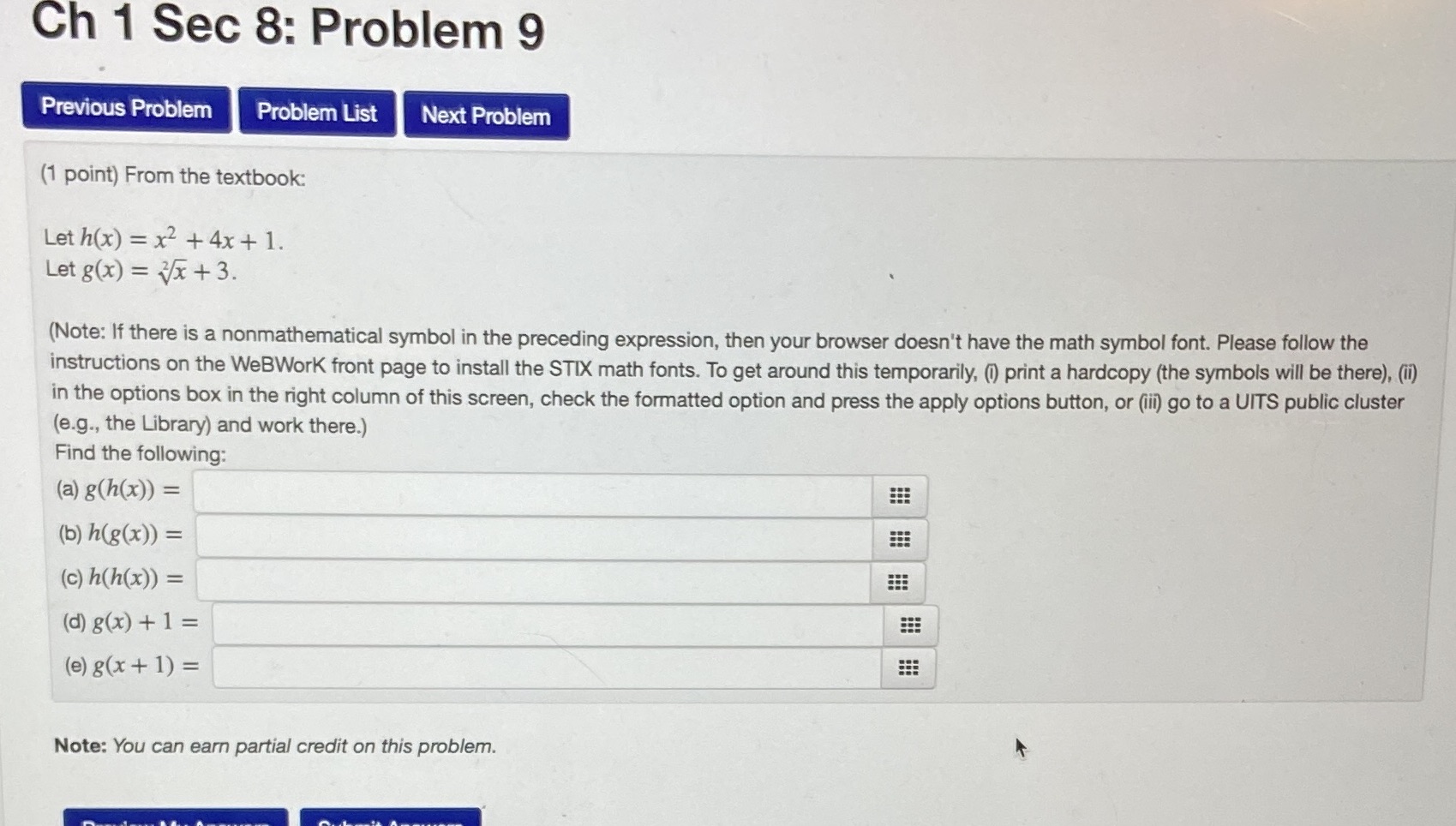  Ch 1 Sec 8: Problem 9 Previous Problem Problem List Next