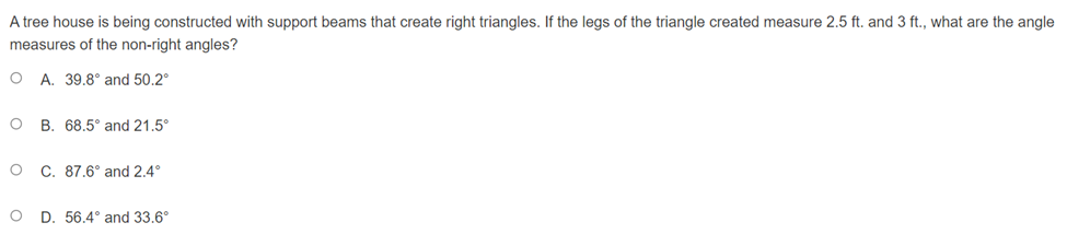 are the angle measures of the non-right angles? 0 A. 393 and