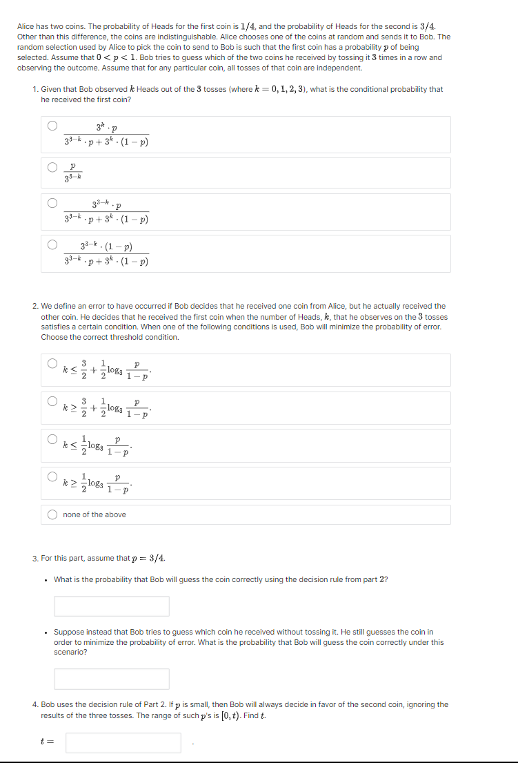 Topic: Bayesian inference. Hypothesis test between two coins Alioe has two