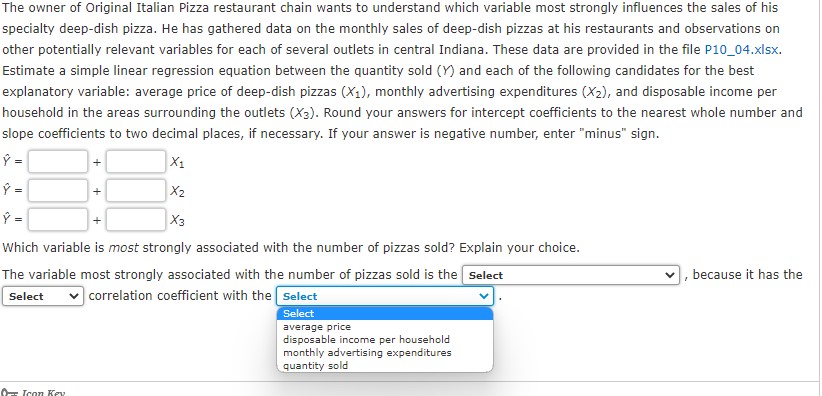 the file P10_04.xisx. Estimate a simple linear regression equation between the quantity