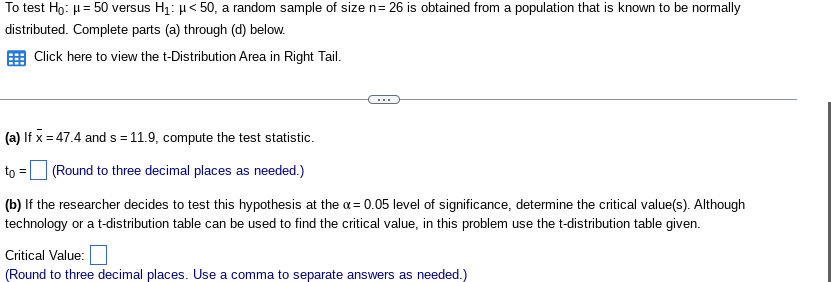 ck here to view the t-Distributlon Area In Right Tail (a) If