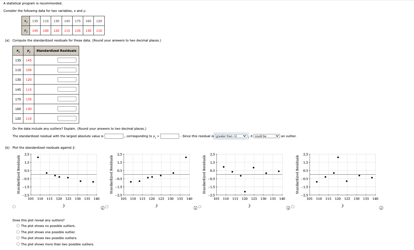  A statistical program is recommended. Consider the following data for two