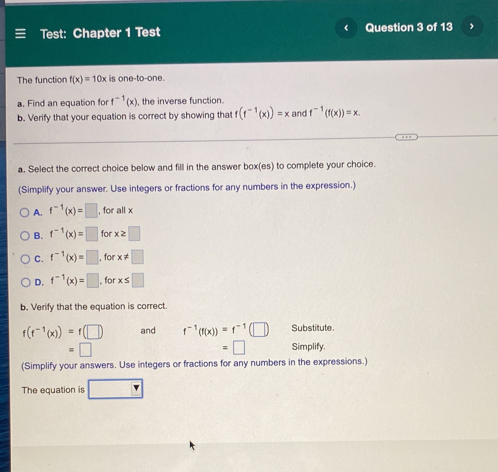 verified) _ Test: Chapter 1 Test Question 3 of 13 The functlon
