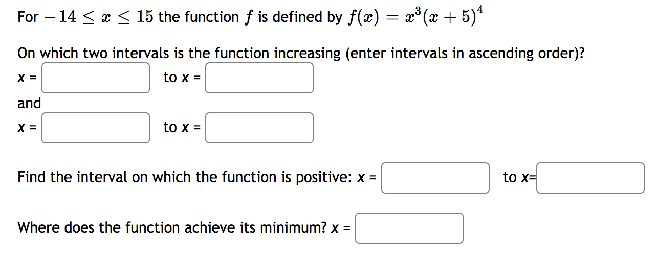 where A, and C are the critical numbers and the function is