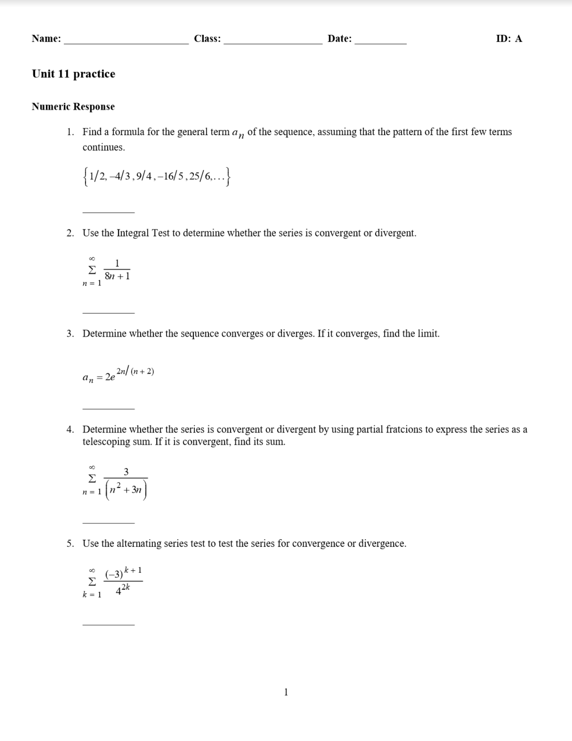  Calculus II unit 11 test review practiceplease maybe an explanation of