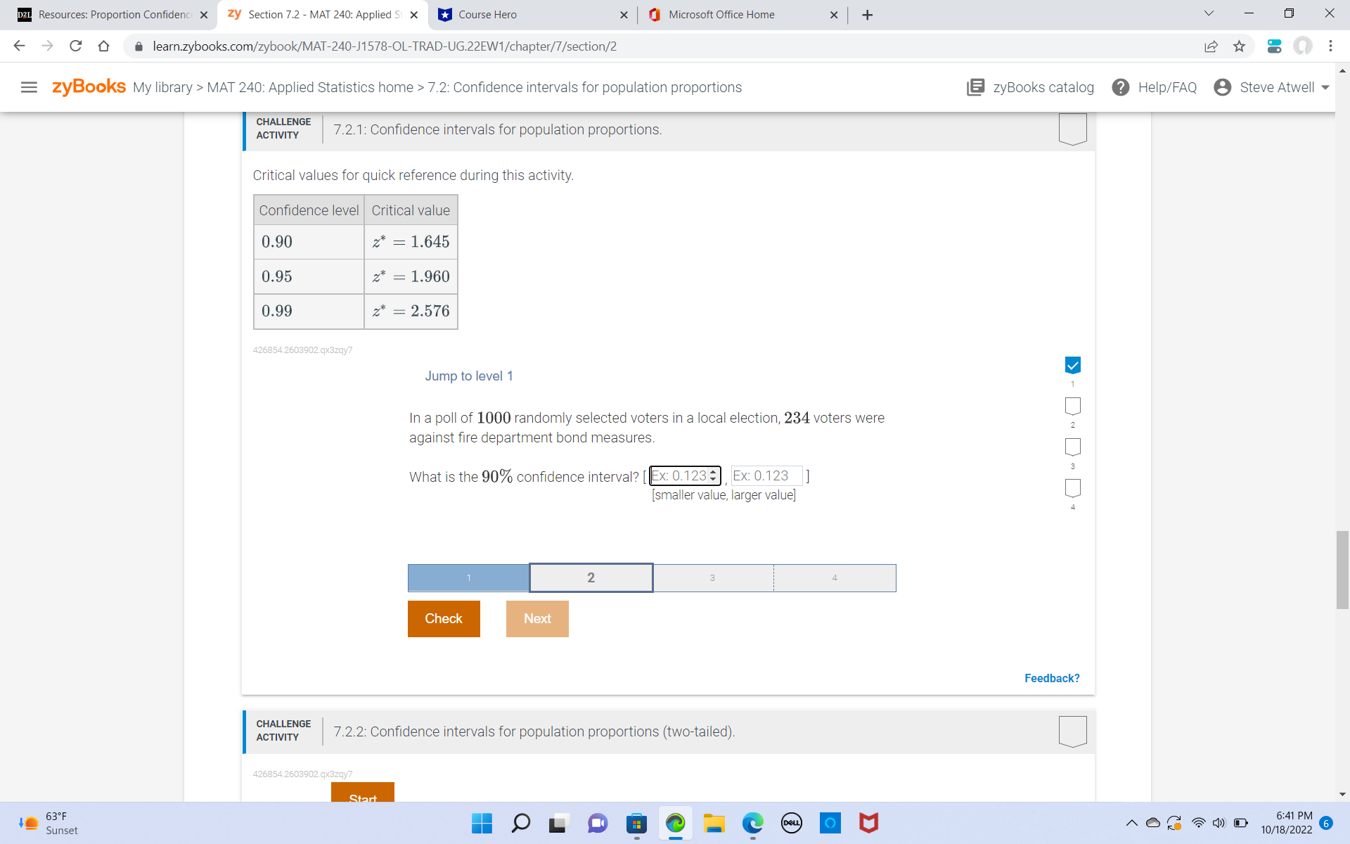  D2L Resources: Proportion Confidence Section 7.2 - MAT 240: Applied St