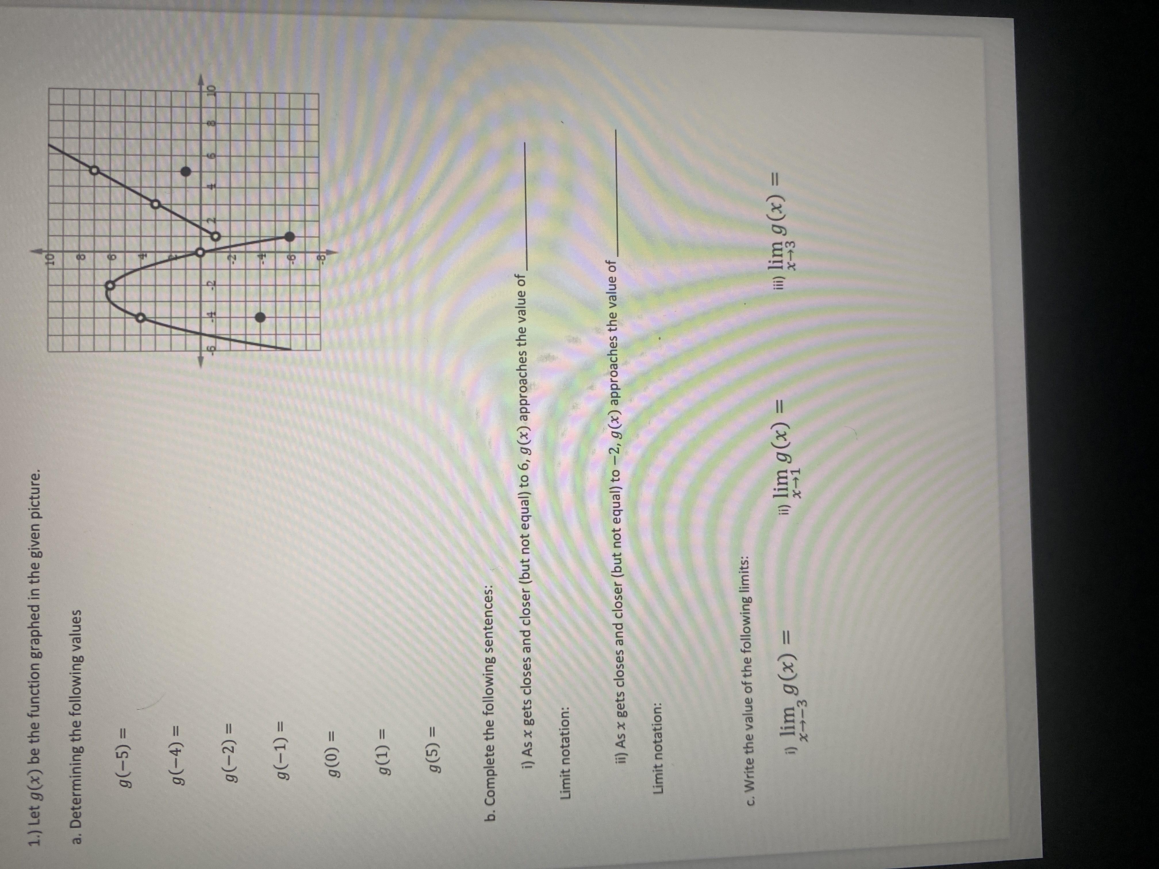 given picture. a. Determining the following values g (-5) = g (