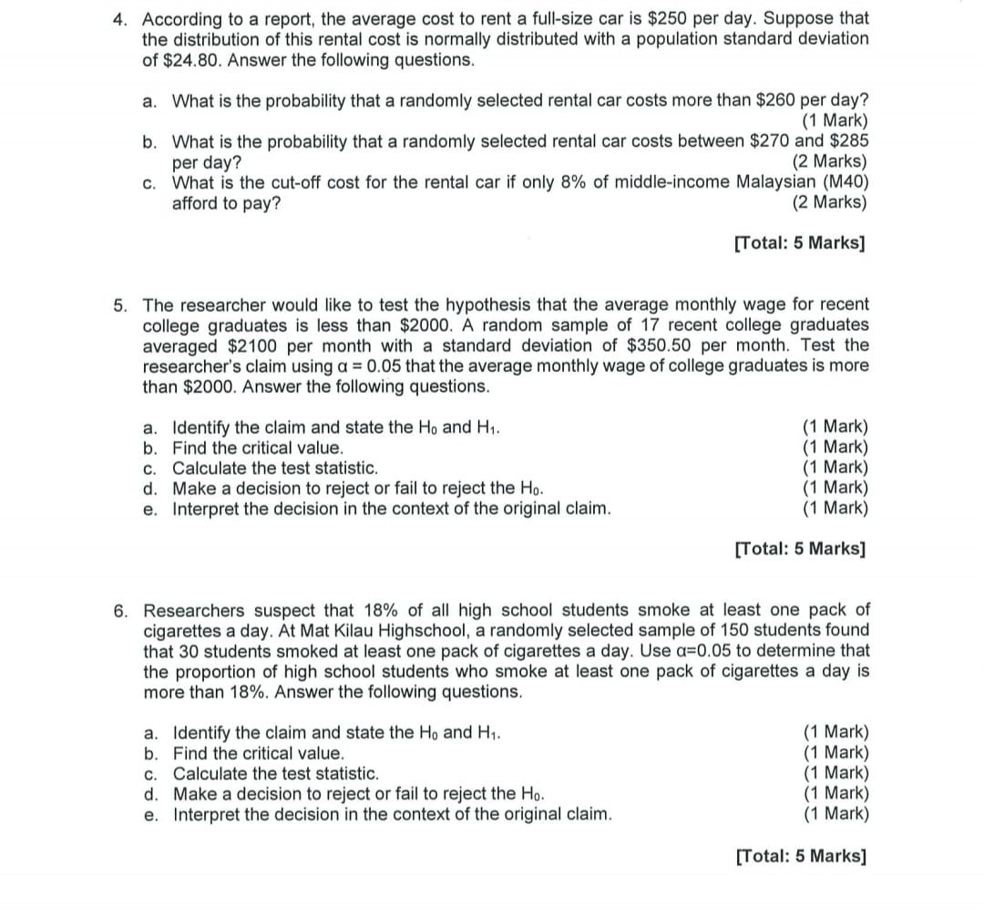 BADB1014 Quantitative Methods 4. 5. According to a report, the average