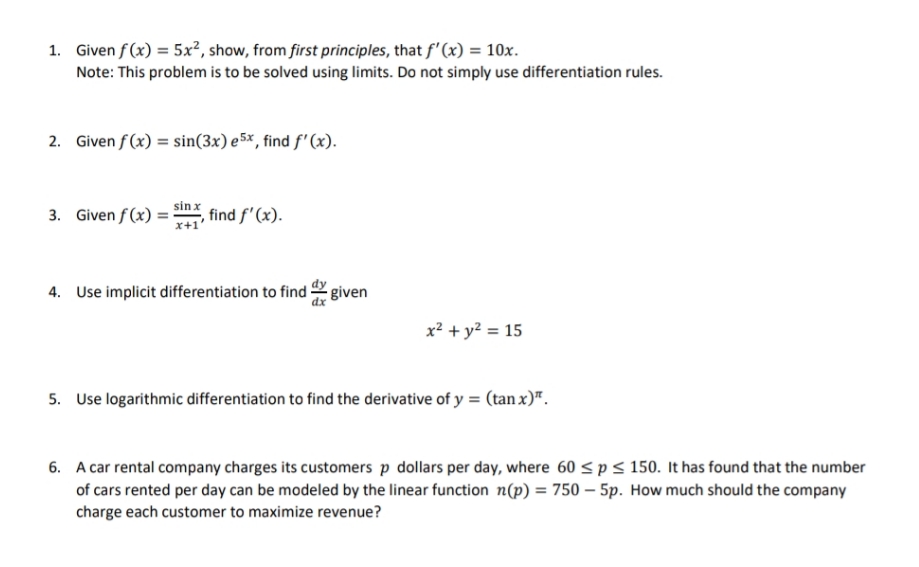 Please help. Differential Calculus 1. Given f (x) = 5x2, show,