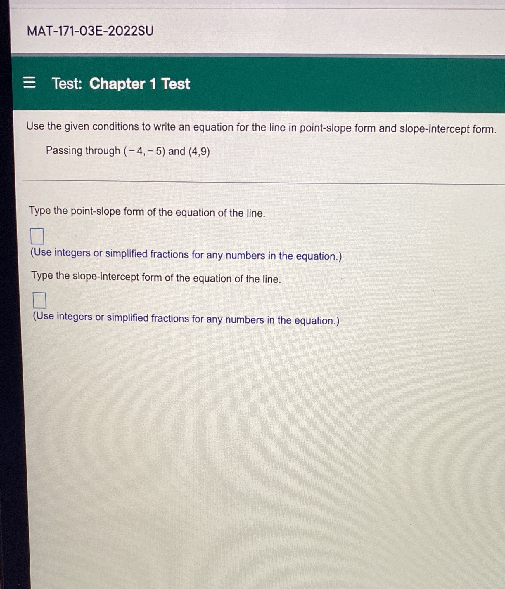 Help help please MAT-171-03E-20228U Test: Chapter 1 Test Use the given