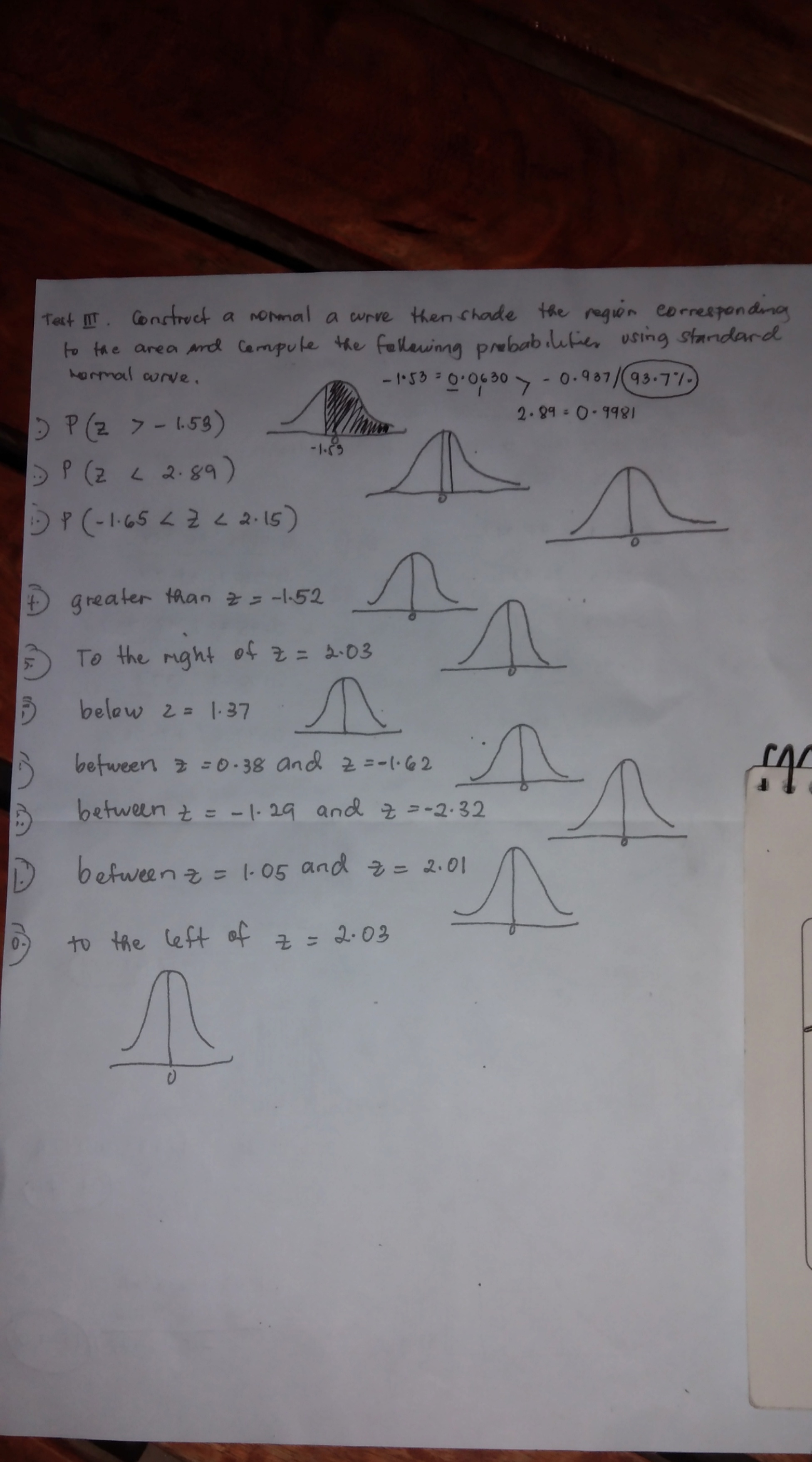 the region corresponding to the area and compute the following probabilities using