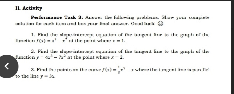 with detailed solution clear photo II. Activity Performance Task 3: Answer