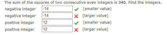of the squares of two consecutive even integers is 34!]. Find the