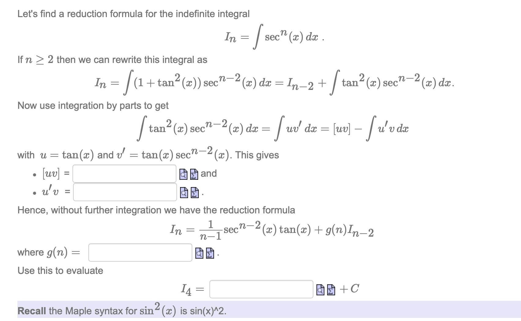 sec" (x) da . If n > 2 then we can rewrite