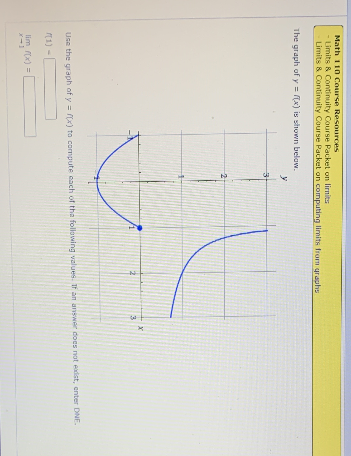  Math 110 Course Resources - Limits & Continuity Course Packet on