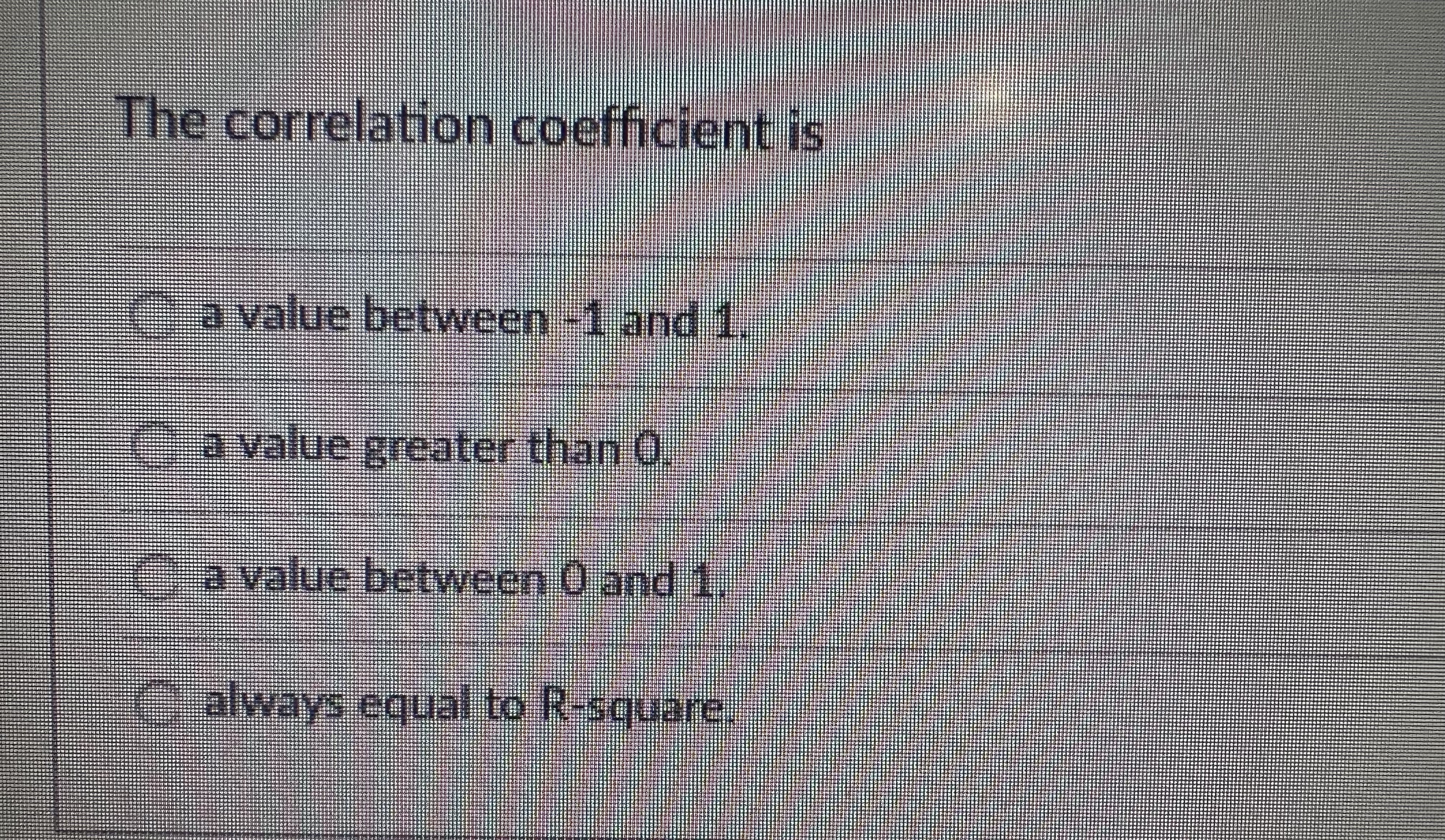  The correlation coefficient is a value between -1 and 1 a