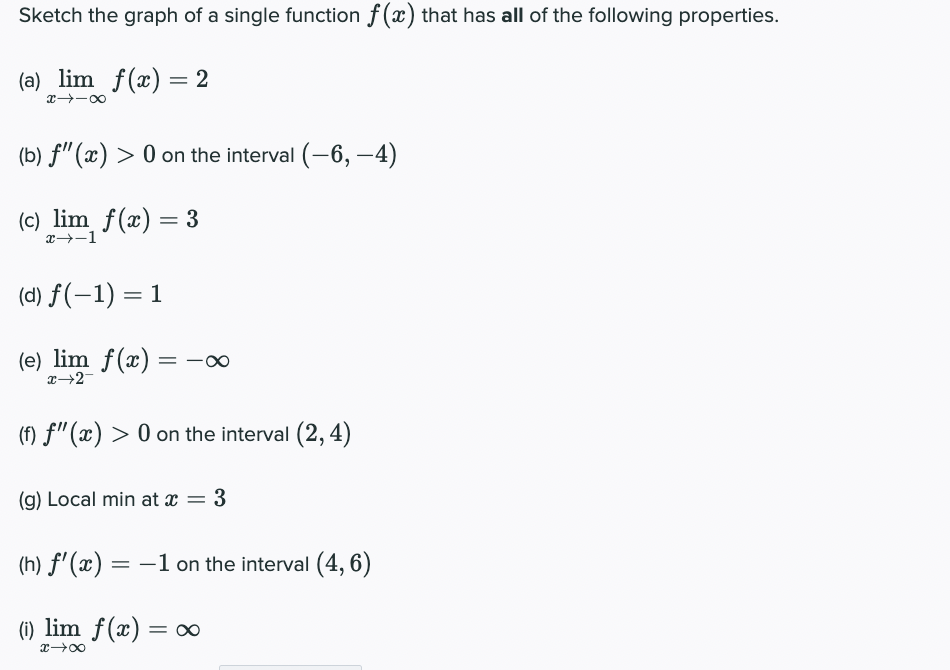 has all of the following properties. (a) lim f (x) = 2