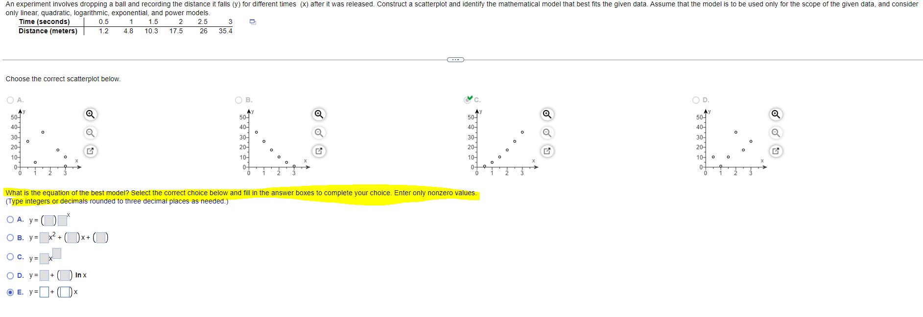 (y) tor different times (x) atter it was released. Construct a scatterplot
