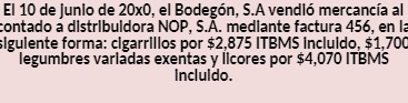 El 10 de Junlo de 20xO, el Bodeg6n, S.A vend16 mercancia al