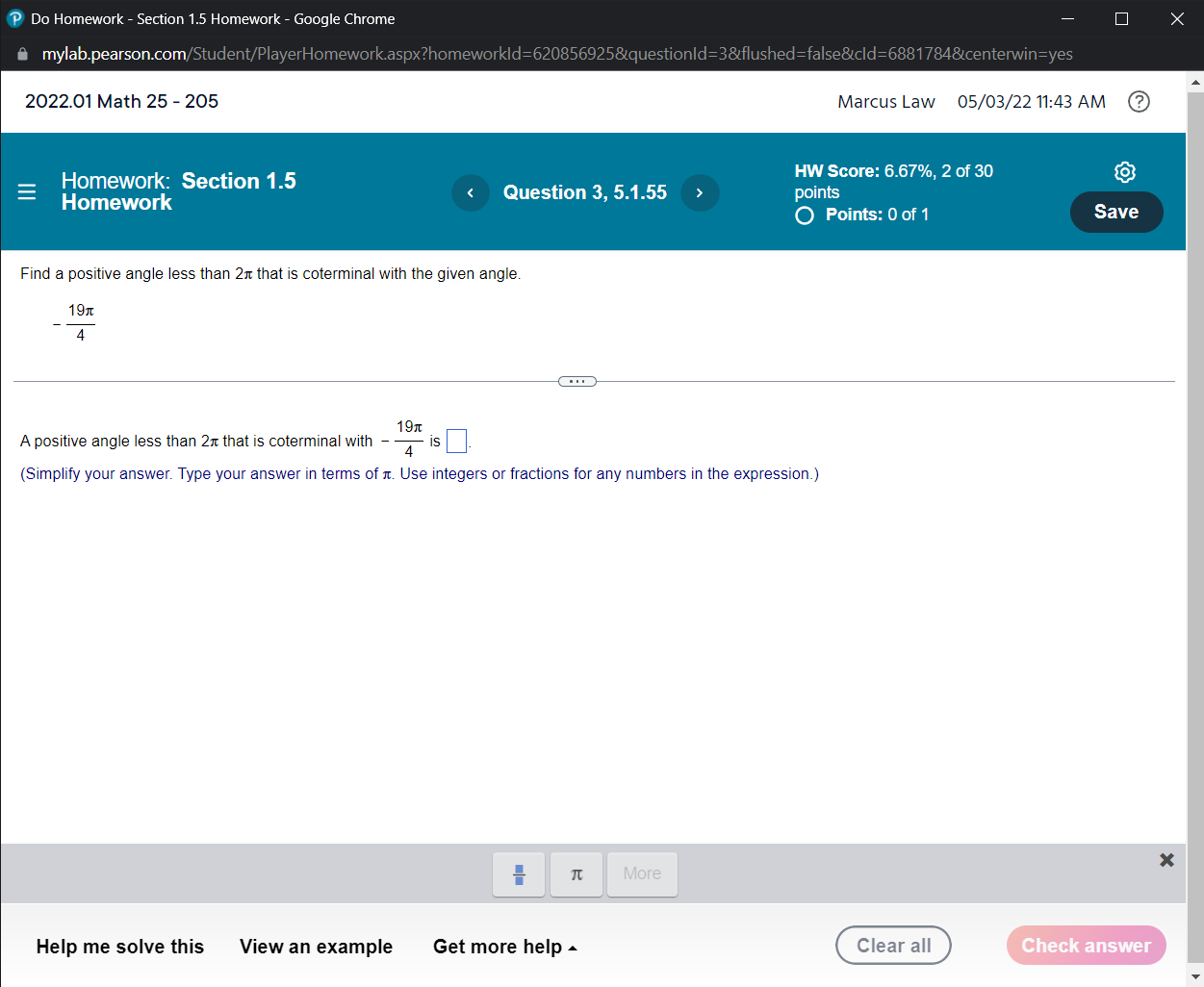  P Do Homework - Section 1.5 Homework - Google Chrome X