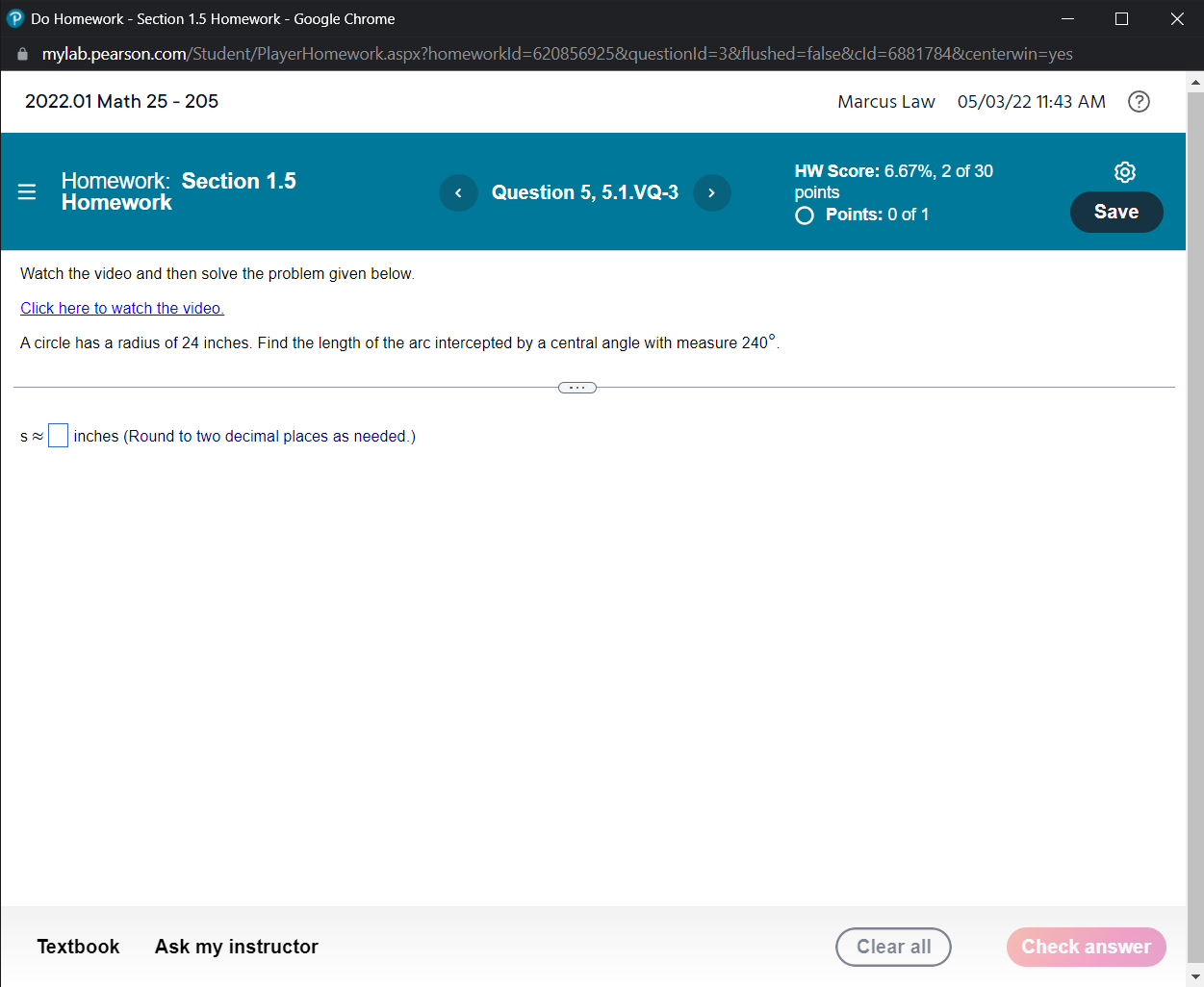 E Homework: Section 1.5 HW Score: 6.67%, 2 of 30 Homework Question