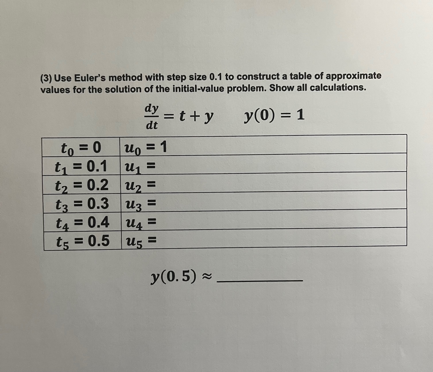  (3) Use Euler's method with step size 0.1 to construct a