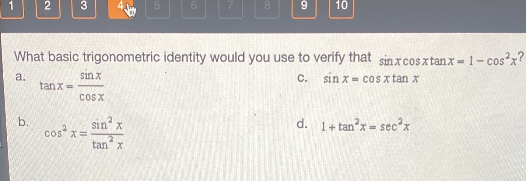 2 3 5 8 9 10 What basic trigonometric identity would