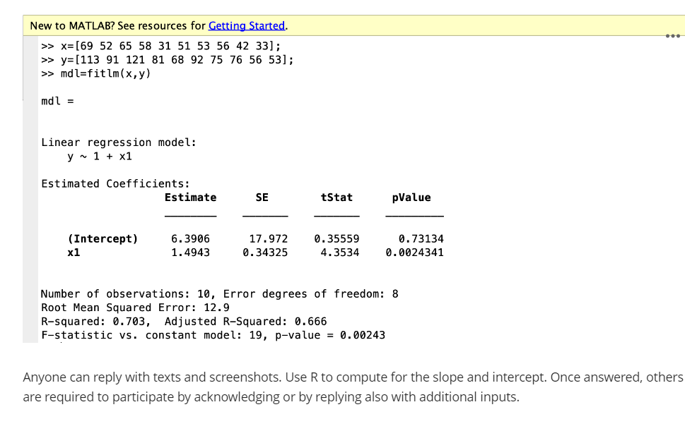 linear regression.Anyone can reply with texts and screenshots. Use R programming software