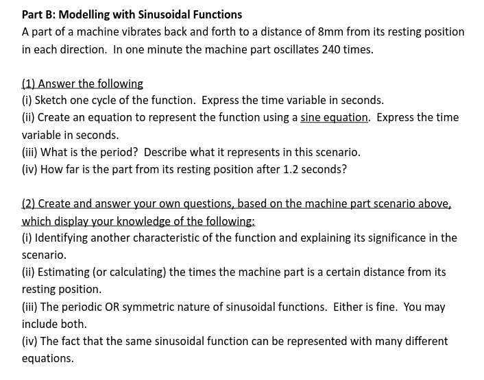 Functions A part of a machine vibrates back and forth to a