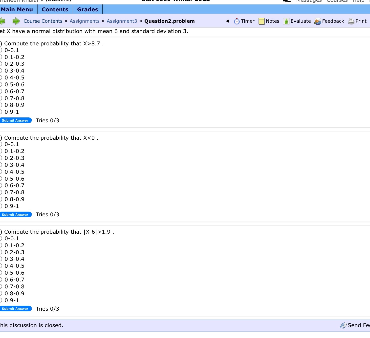 Question2.problem Timer Notes Evaluate Feedback Print et X have a normal distribution