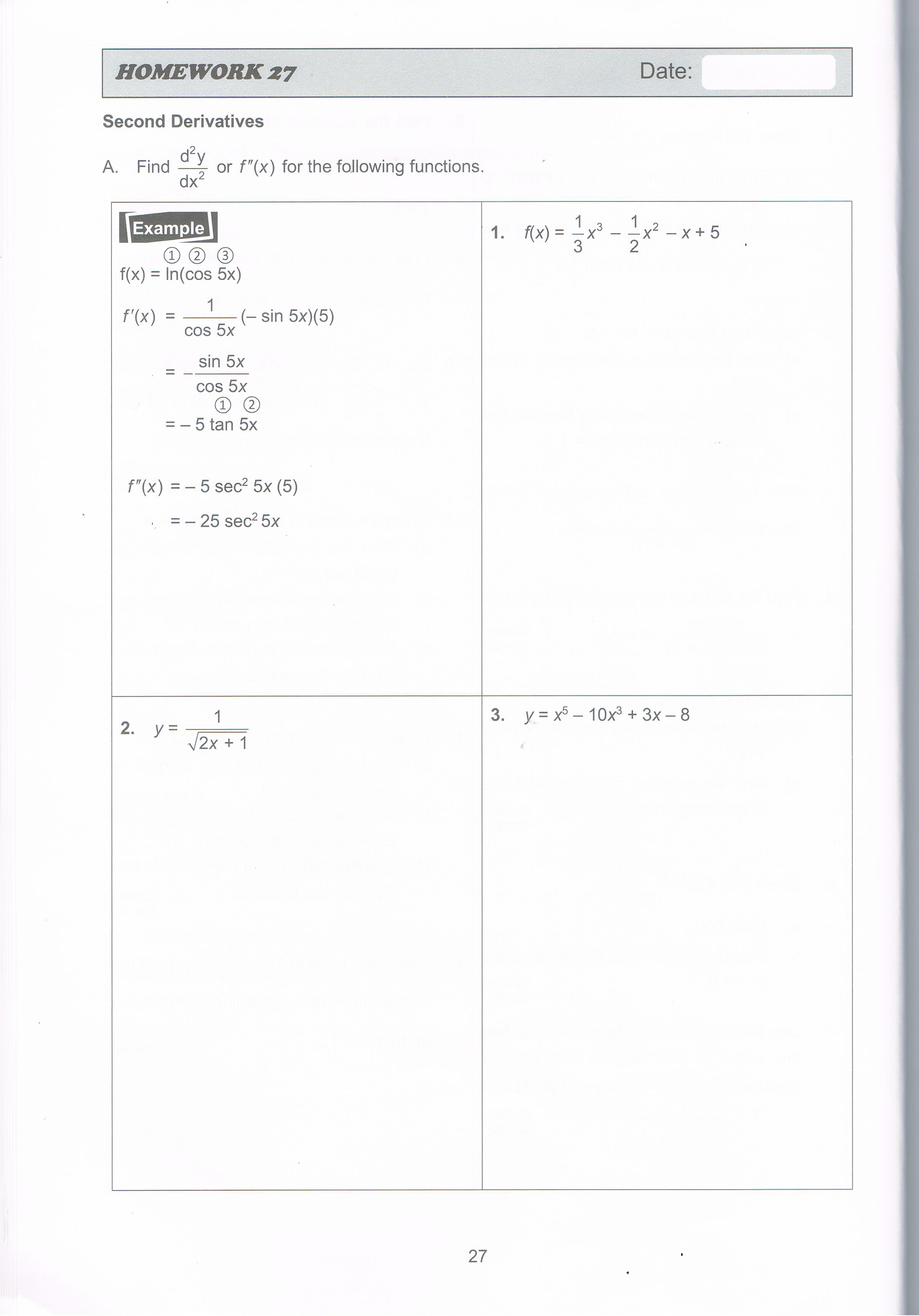 + 3e-2x _ 1 X 2. Find for y = In(5 +