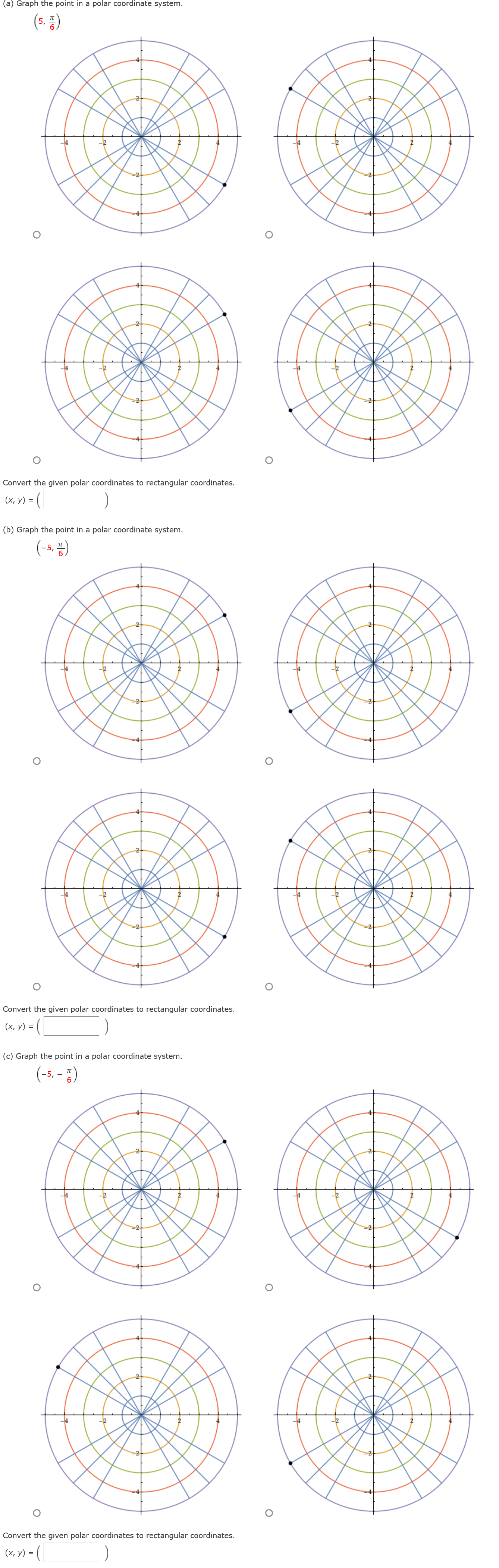 polar coordinates to rectangular coordinates. ( x, y ) = ( (b)