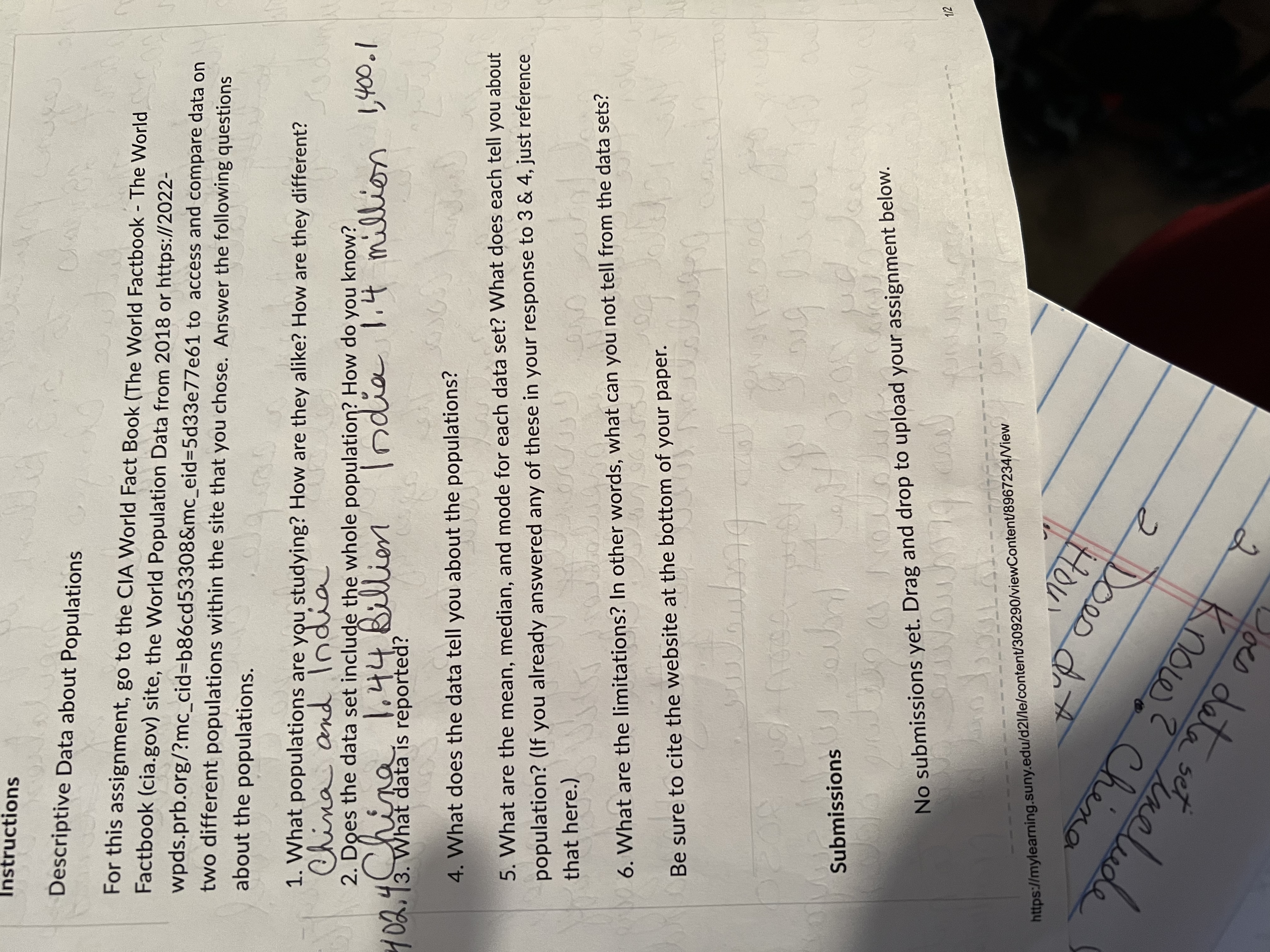  Instructions Descriptive Data about Populations For this assignment, go to the