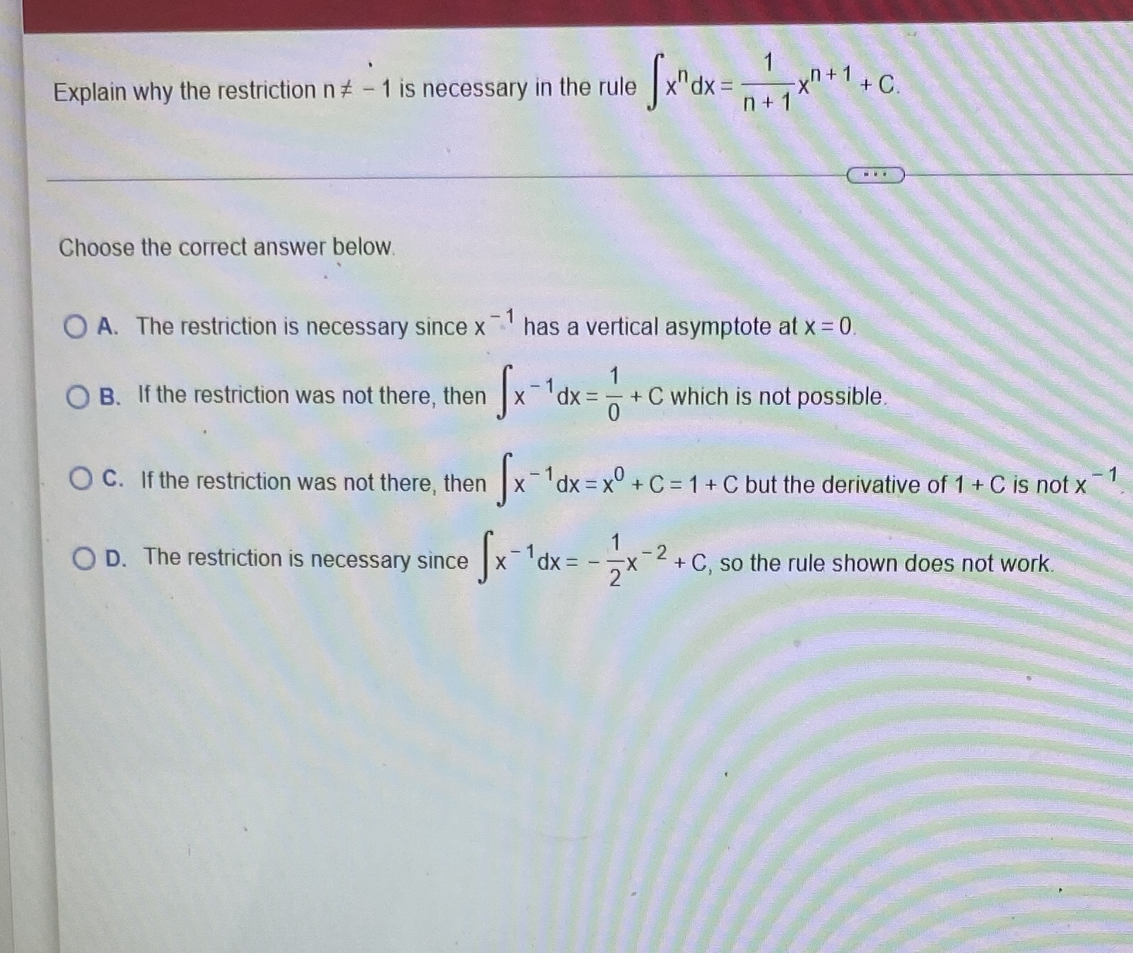 Explain why the restriction n # - 1 is necessary in