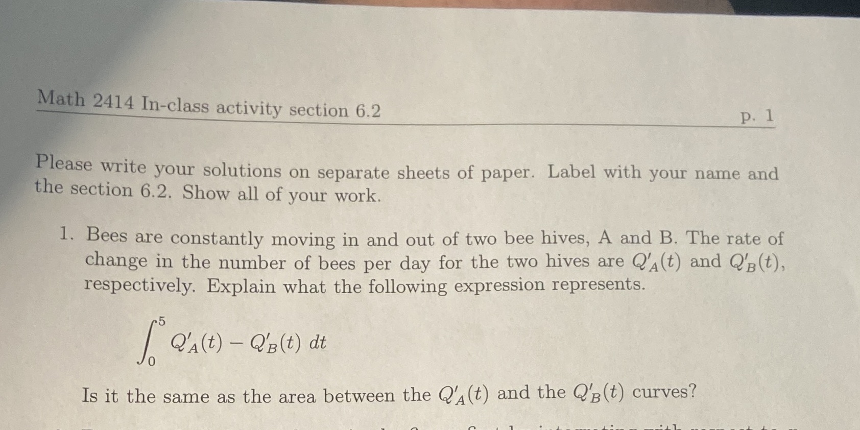  Math 2414 In-class activity section 6.2 P. I Please write your