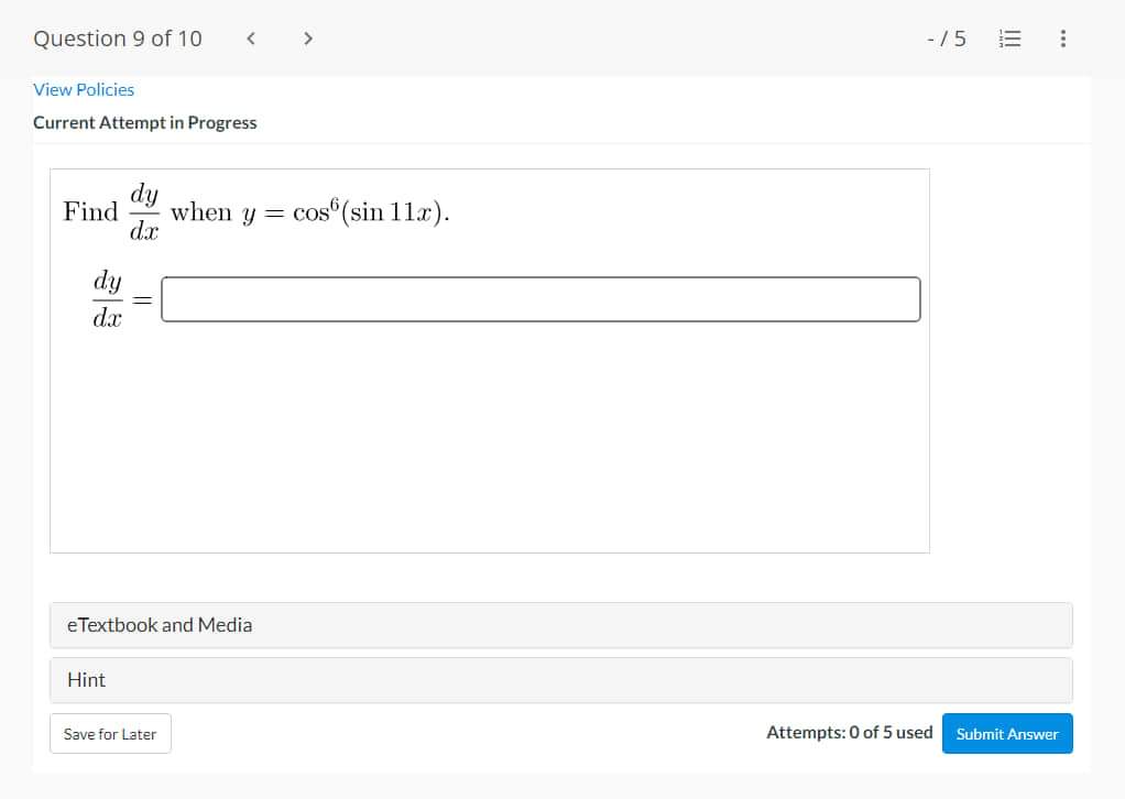 X - 1 h'(2) = eTextbook and Media Hint Save for Later