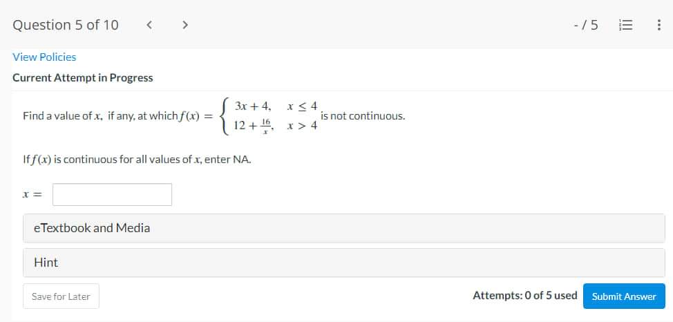 answers in increasing order. If f(x) is continuous for all values of
