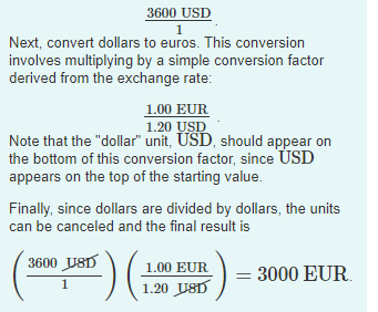 euro to 1.20 US dollars. Begin by writing down the starting value,