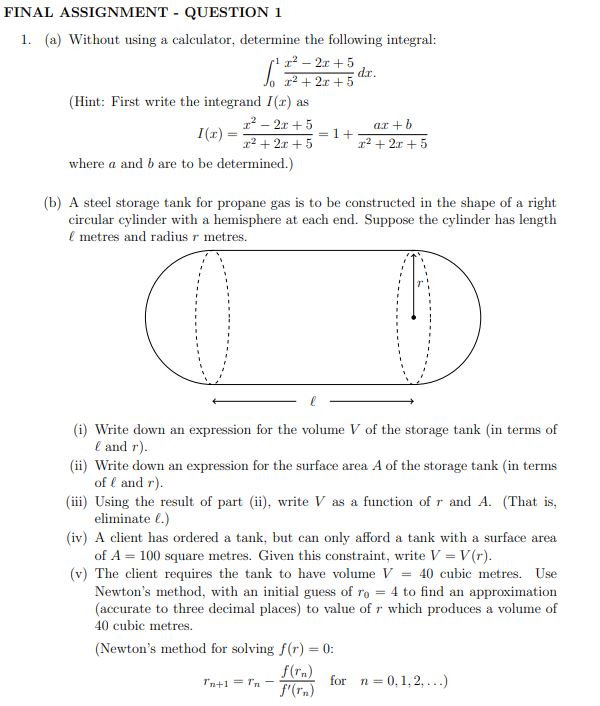  FINAL ASSIGNMENT - QUESTION 1 1. (a) Without using a caieulatorr.'