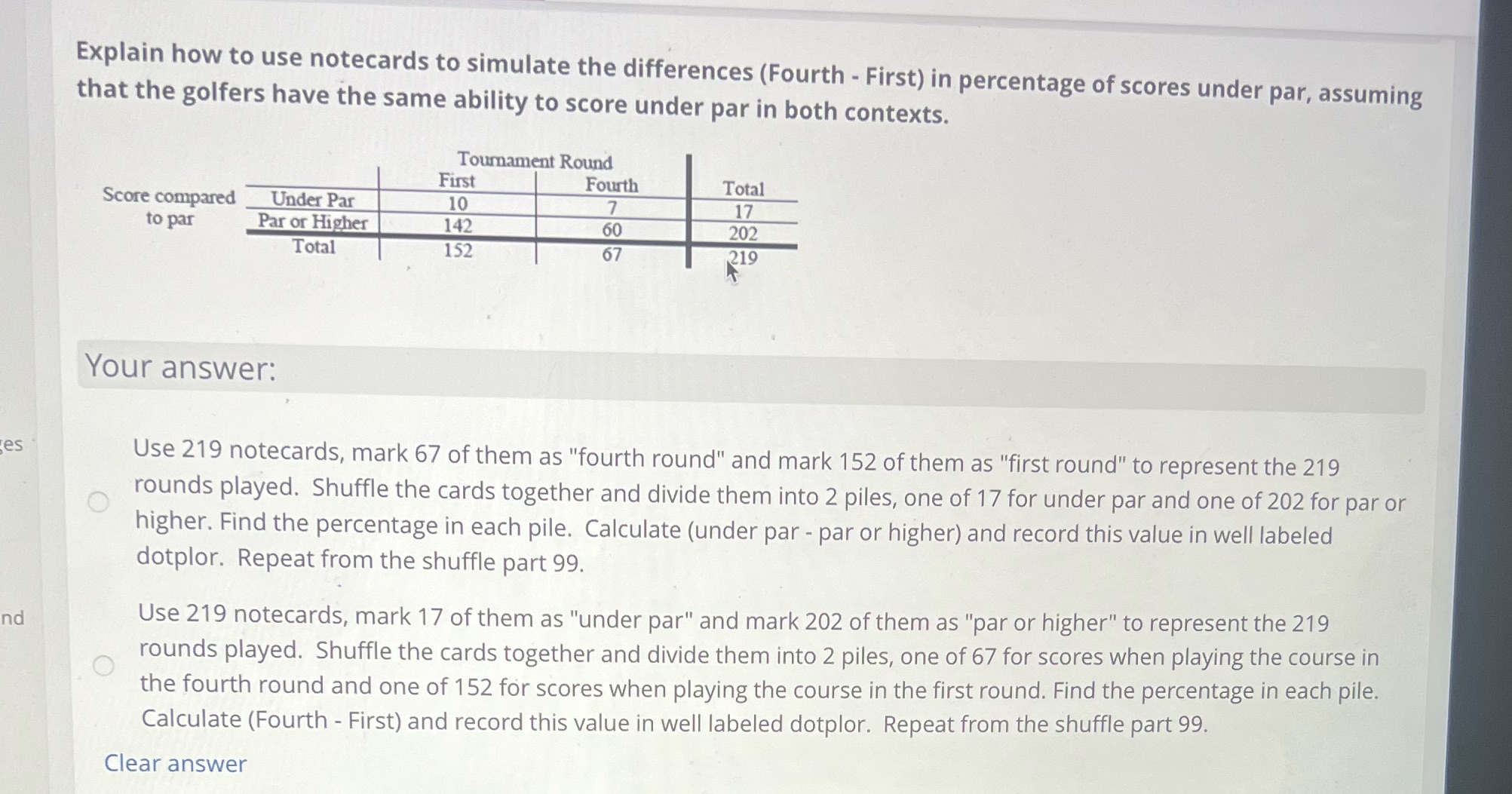  Explain how to use notecards to simulate the differences (Fourth -