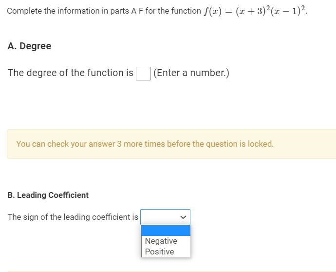  Complete the information in parts AF for the function x) =