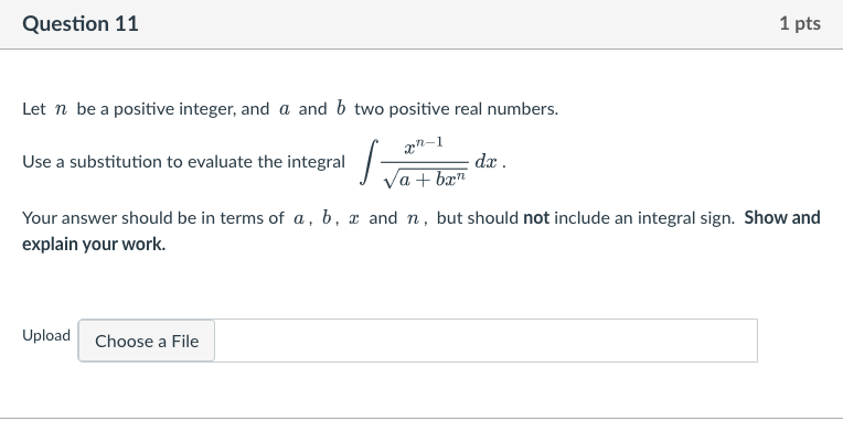 Question 11 1 pts Let n. bea positive integer. and a;