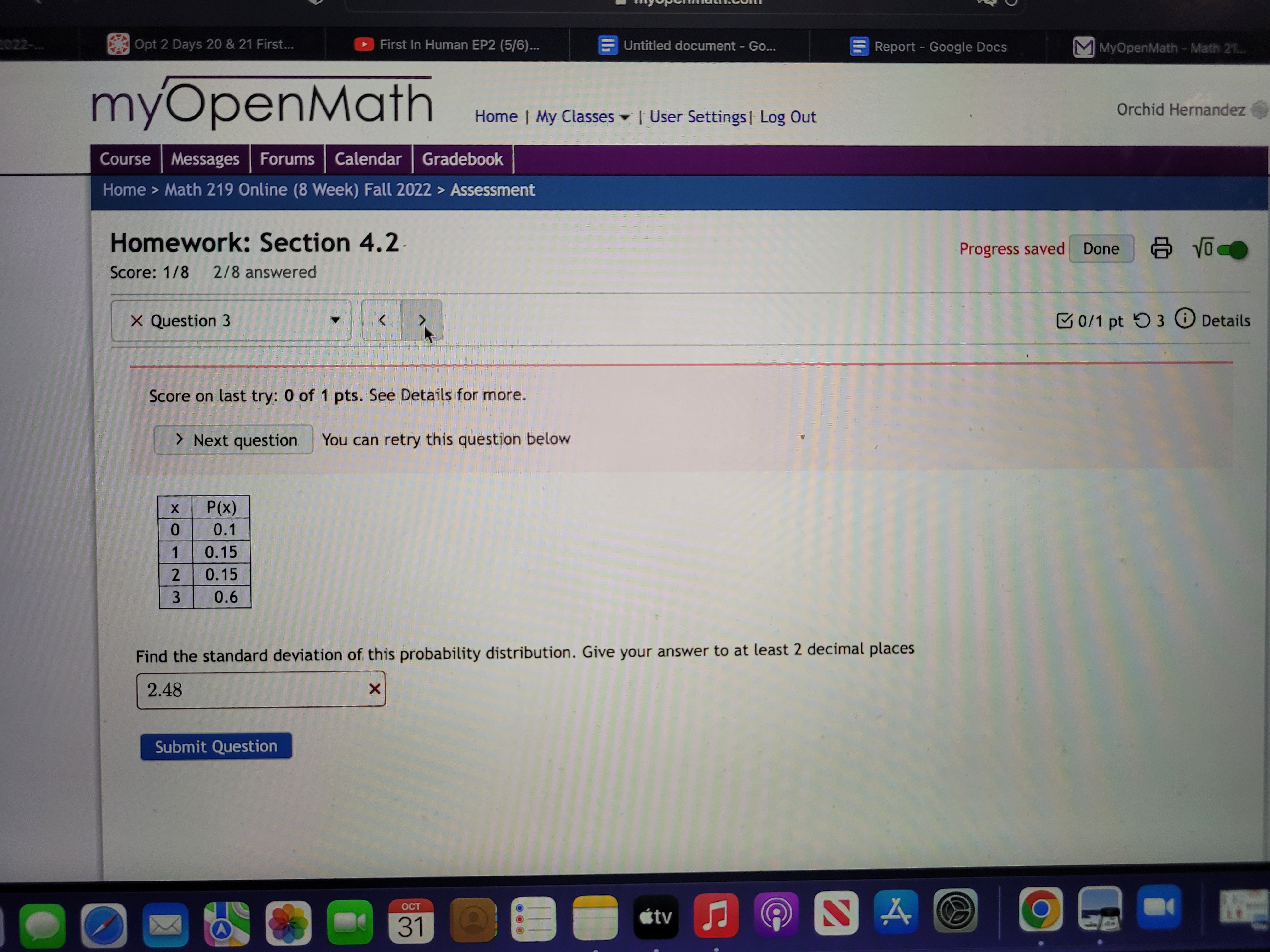 (5/6). Untitled document - Go... Report - Google Docs M MyOpenMath -