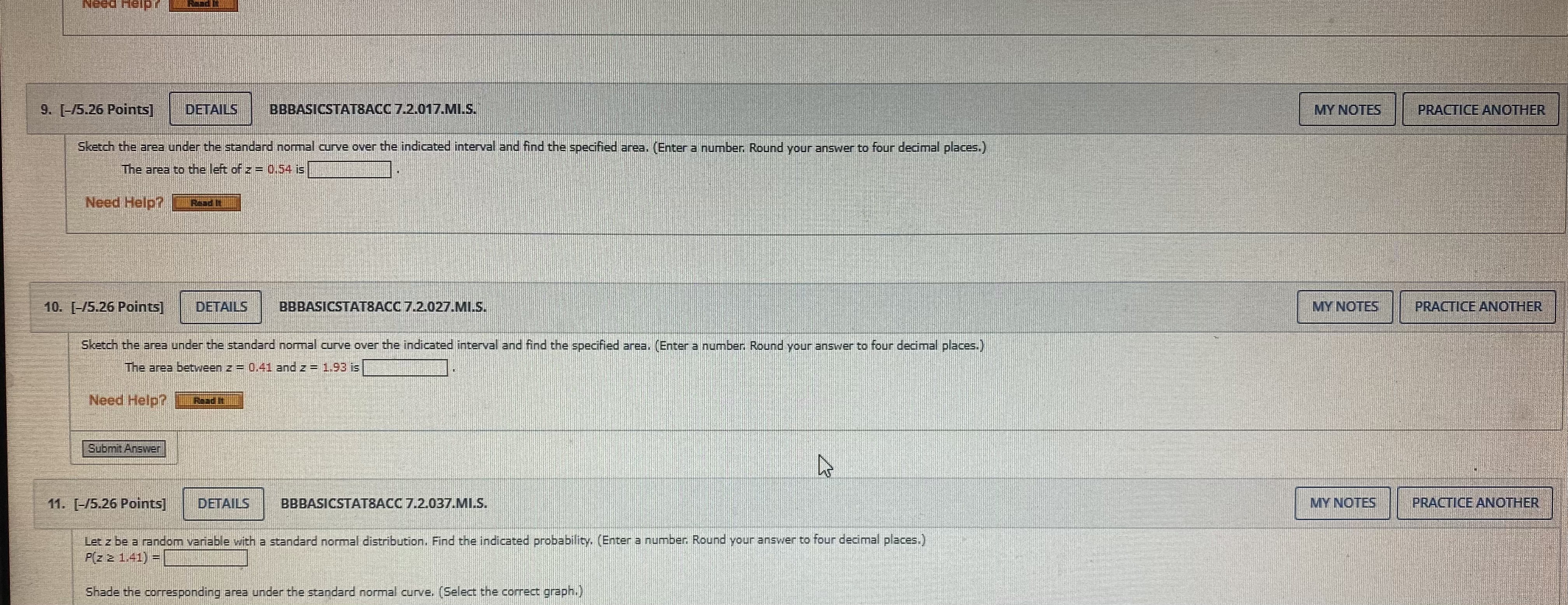 the area under the standard normal curve over the indicated interval and