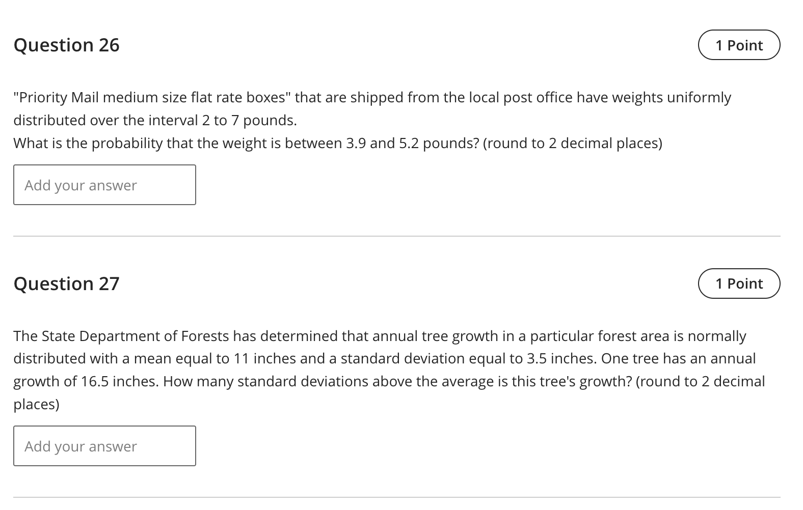 shipped from the local post office have weights uniformly distributed over the