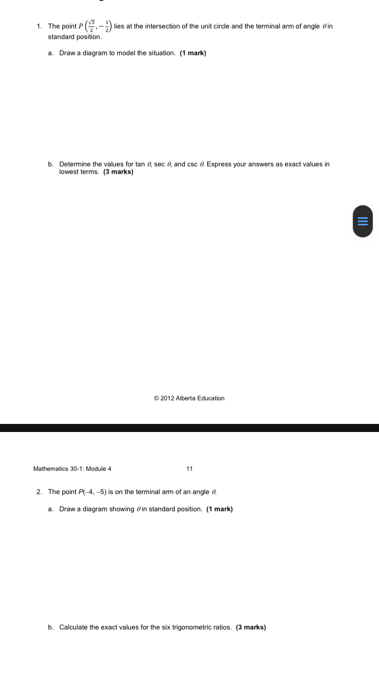 1. The point P (g. % lies at the intersection of