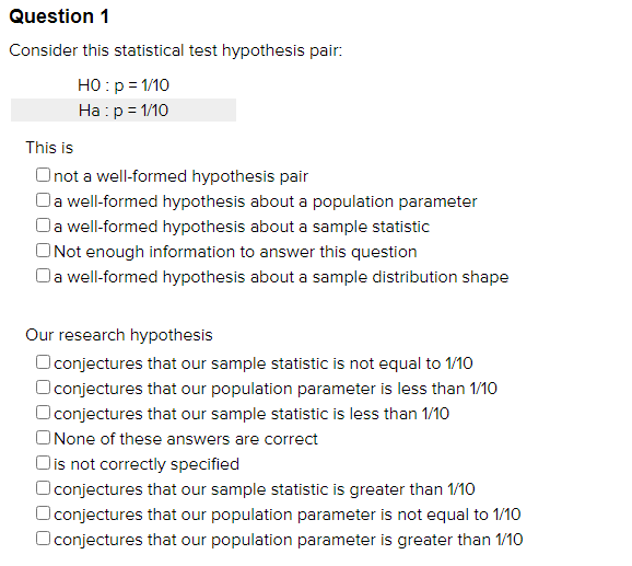 this question C] a wellformed hypothesis about a sample distribution shape Our