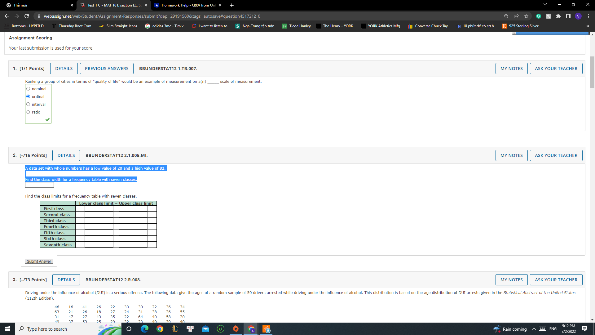  The moi A Test 1 C - MAT 181, section LC,