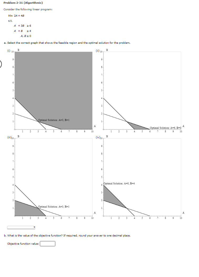 linear program: Min 24 + 48 s.t. A + 38 26 A+B